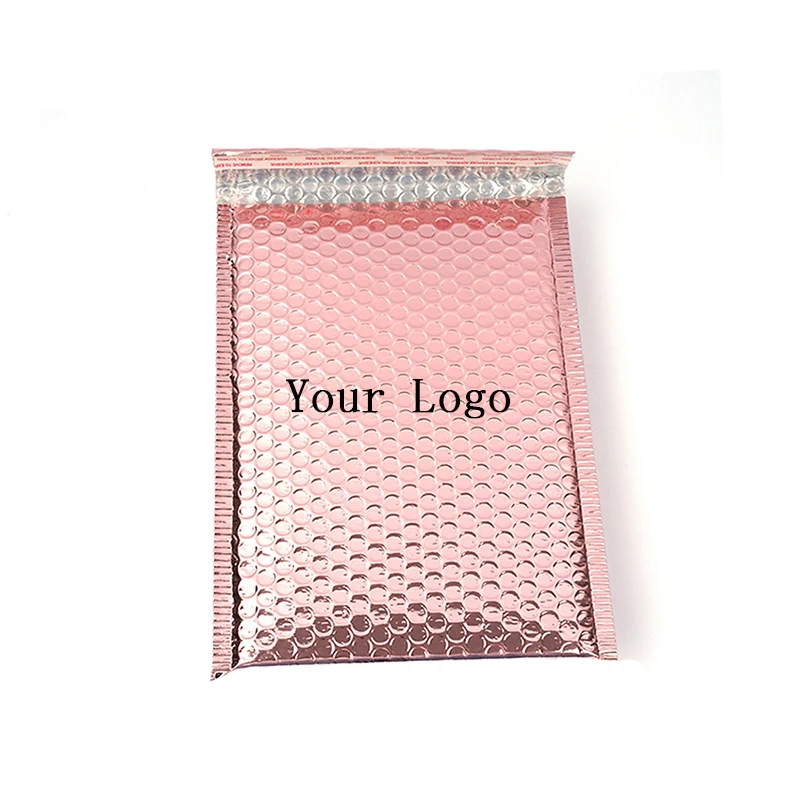 100Pcs 7 Sizes Logo Bubble Bag Customized One Side One Color Logo Bubble Mailer Shipping Mailing Bag Rose Gold Bubble Envelopes