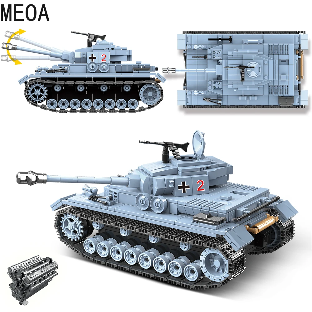 

716pcs WW2 Military German No.4 Medium Tank Soldier City Weapon Building Blocks Police bricks DIY Toys Gifts for children Kids