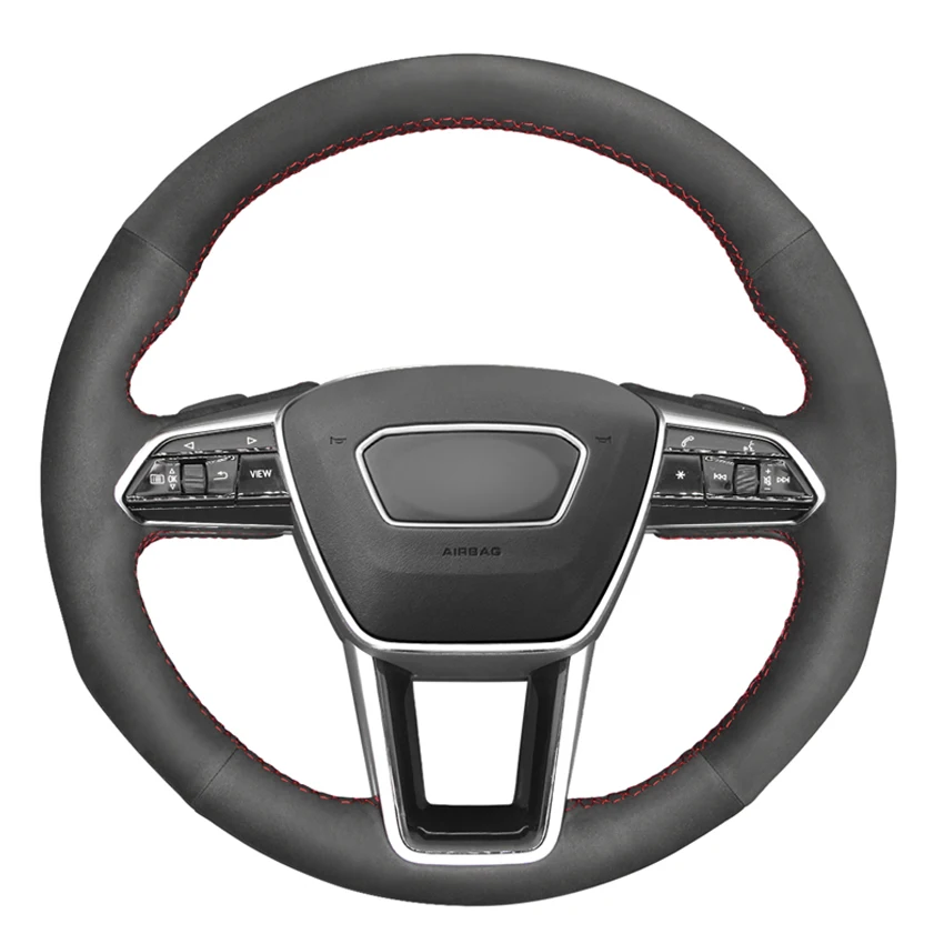 Черная замша DIY ручной работы чехол рулевого колеса автомобиля для Audi A6 (C8) Avant Allroad