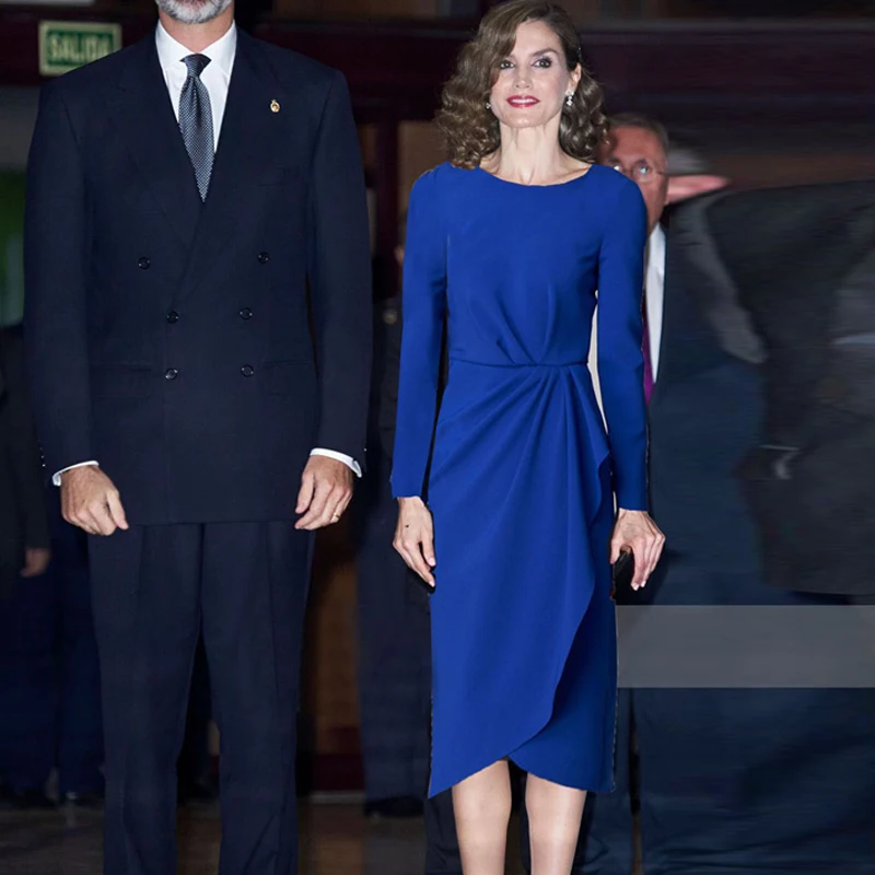 

Letizia Runway High Quality New Women's Spring Autumn Workplace Party Office Sexy Casual Vintage Elegant Blue Long Sleeve Dress