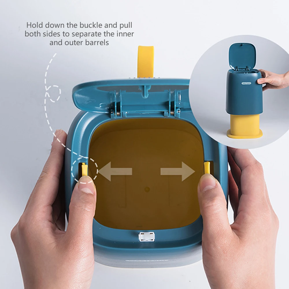 

Press Type Trash Can Silicone Handle Outer Cylinder Detachable Household Storage Box for Desktop Office Dresser Living Room