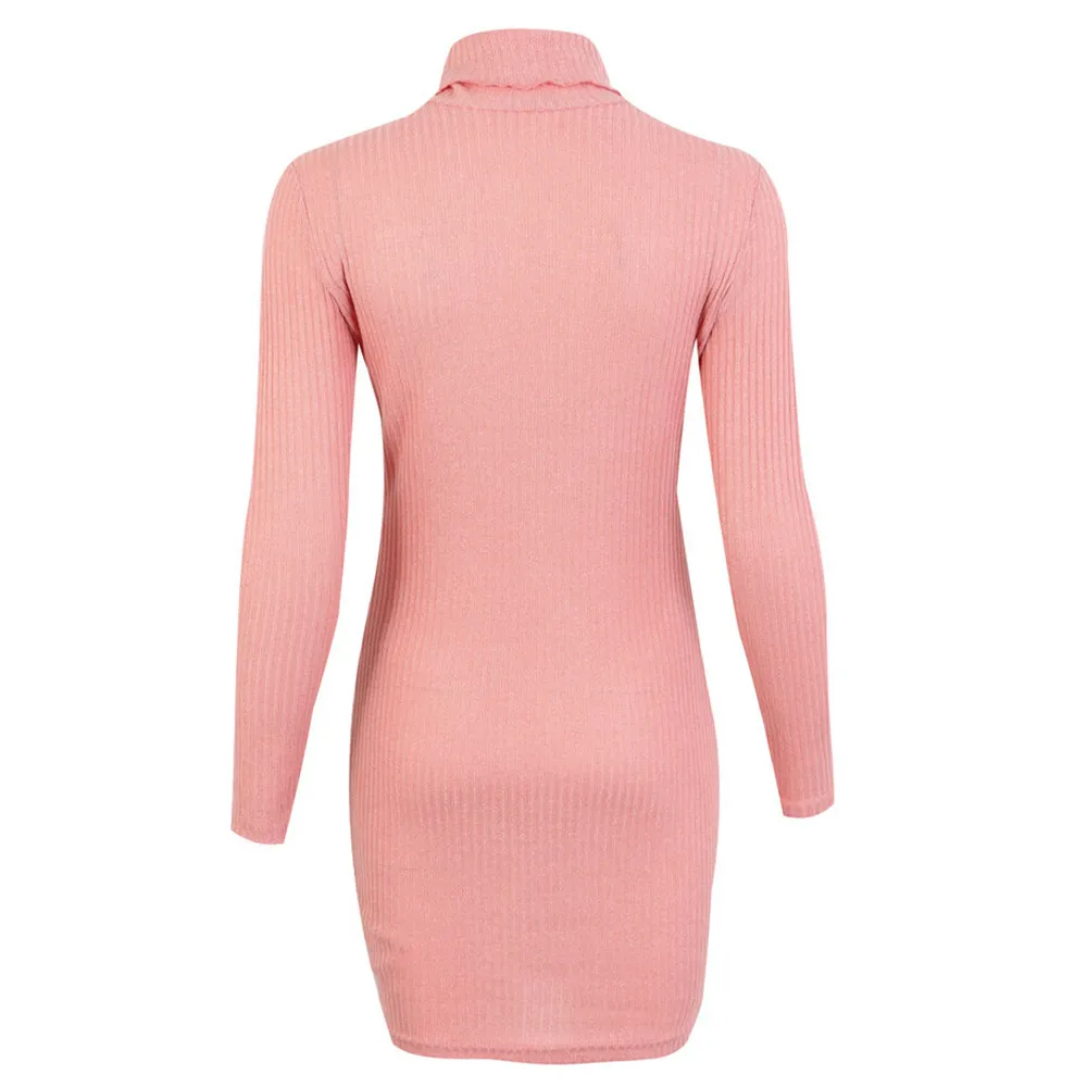 Turtleneck Women Sweaters Casual Long Sleeve Jumper Sweater Dress Pencil Coat Blouse Korean Slim-fit Tight Pull Femme | Женская одежда