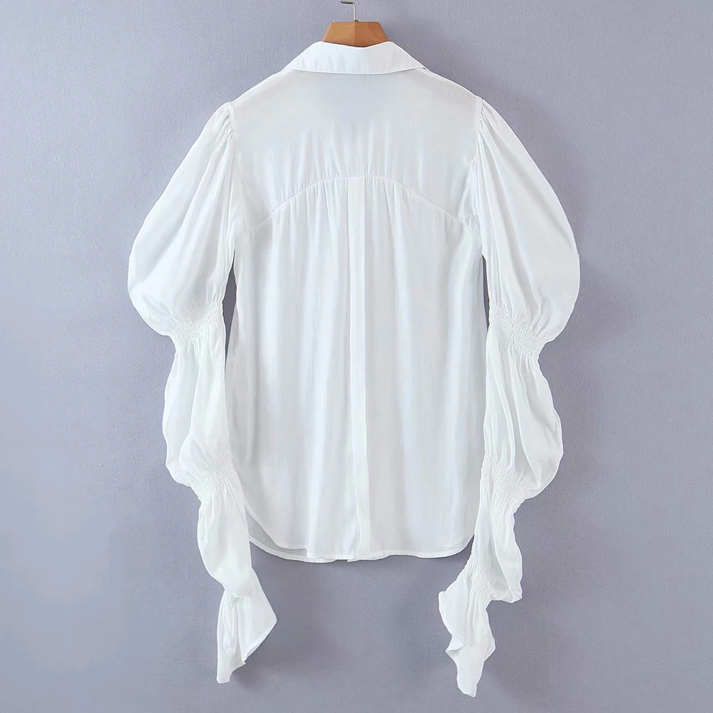 

ZA ZREDARA Lantern Sleeve Korean Shirt Women's Beaded Shirt Lapel Hong Kong Personality Embroidered Cardigan Blouse