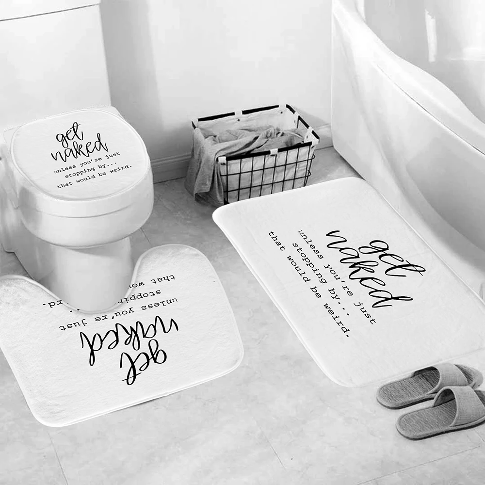 quote print white shower curtain polyester bathroom set 4 piece toilet cover non slip mat for bathroom diy decor free global shipping