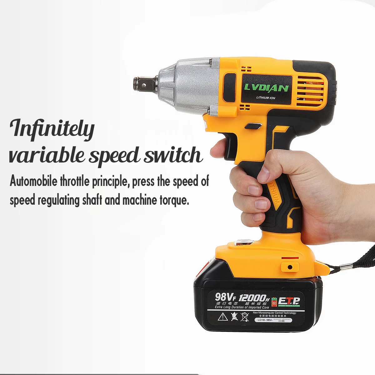 Электрический гайковерт DRILLPRO 98VF 1/2 дюйма бесщеточный ударный дрель с батареей 12000