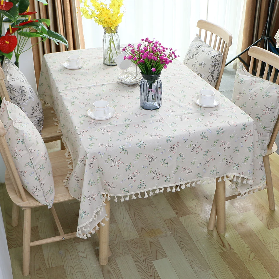 Custom Size Flower Pattern Tablecloth Cotton Linen Blend Rectangular Dining Table Cover Buffet Parties and Camping Decoration | Дом и сад