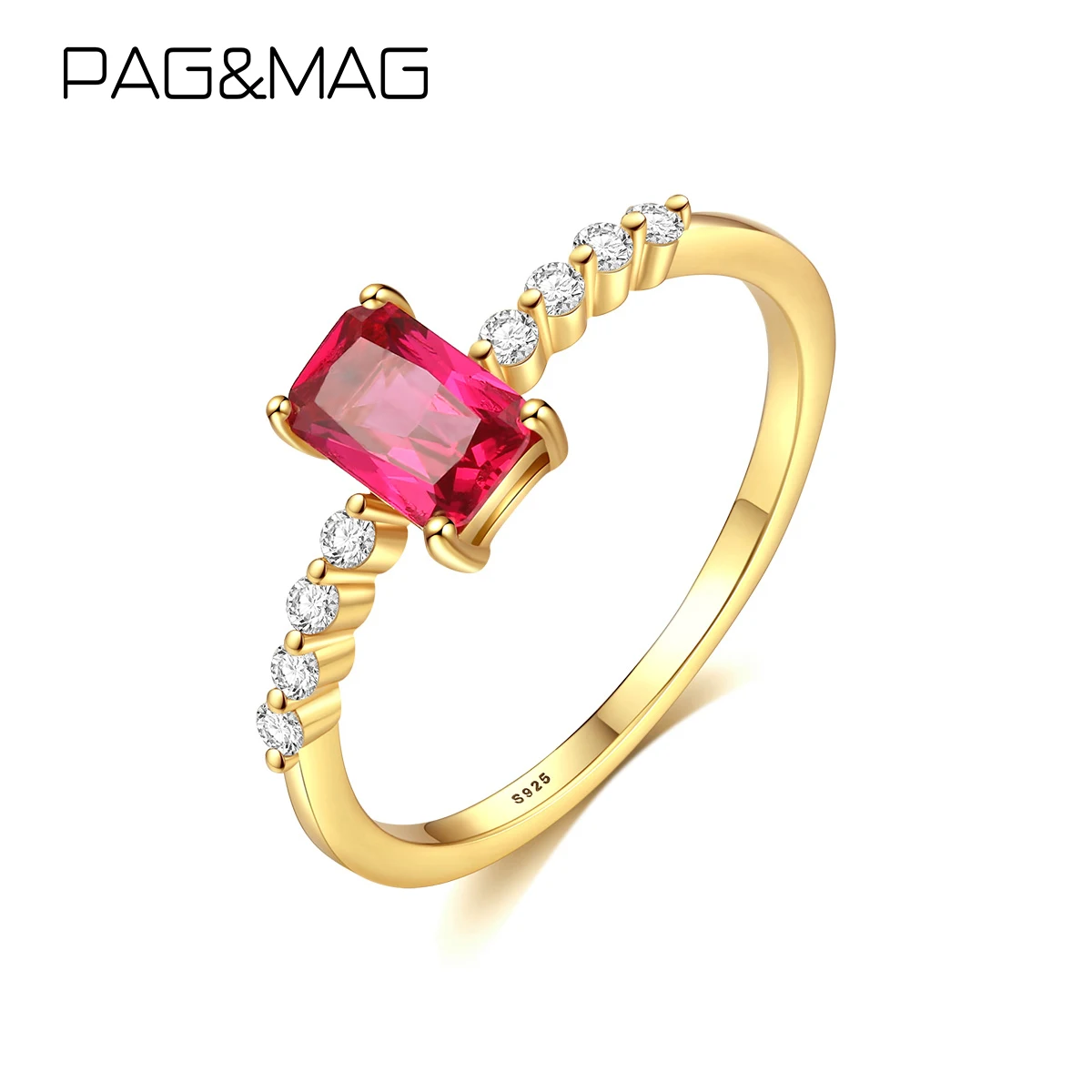 

PAG&MAG Exquisite Square Ruby Ring Sterling Silver 925 Ring For Women Korean Gemstone Promis Ring Jewelry aros plata 925