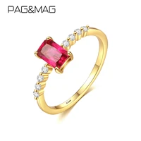 pagmag exquisite square ruby ring sterling silver 925 ring for women korean gemstone promis ring jewelry aros plata 925