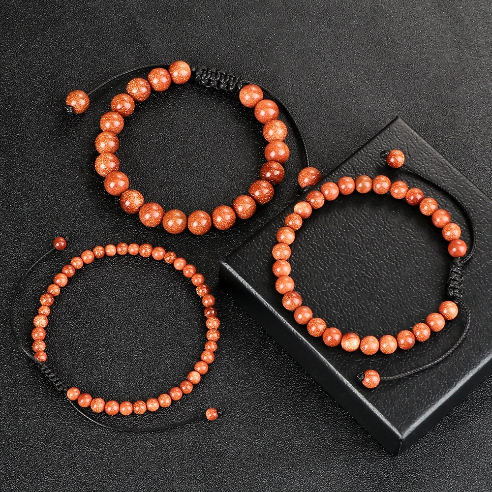 

Adjustable 4 6 8mm Buddha Beads Bracelets Handmade Natural Stone Goldstone Men Bracelet Shining Women Yoga Bangles Wrist Jewelry
