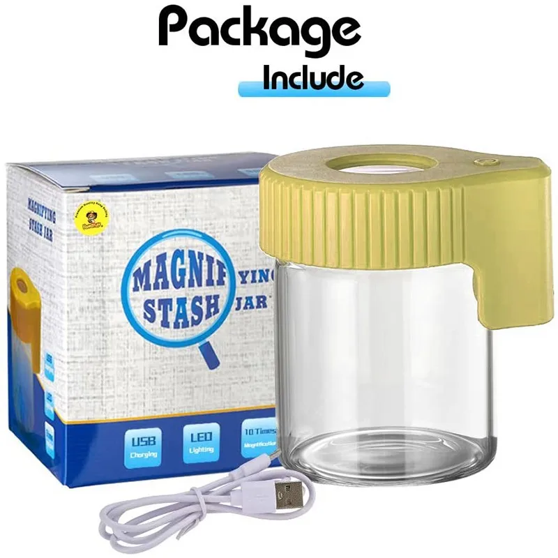 

Glass Light-Up LED Air Tight Storage Magnifying Jar Viewing Container 155ML Vacuum Seal Plastic Pill Box Case