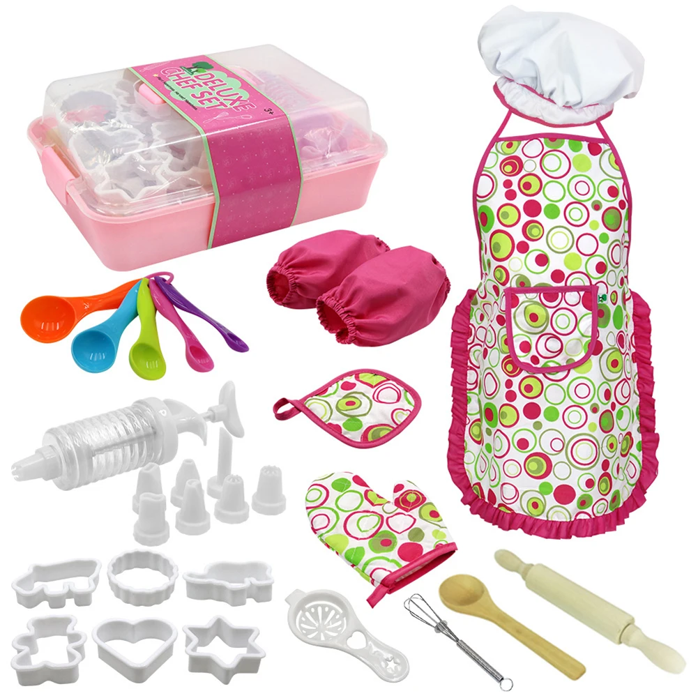

Toddler Cooking and Baking Set with Apron, Chef Role Play Costume Set 15 PCS, Chef Hat for Kids, Cooking Mitt, Utensils Ages 3+