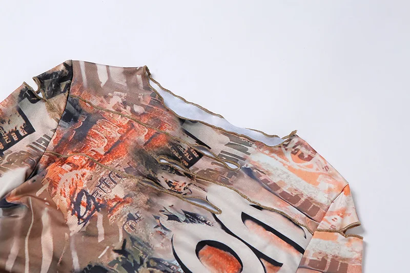 

Y2K Hollow Out Crop Tops Gothic Street Tee Shirt for Women's Casual Basic Tees Female 2021 Summer Long Sleeve Top