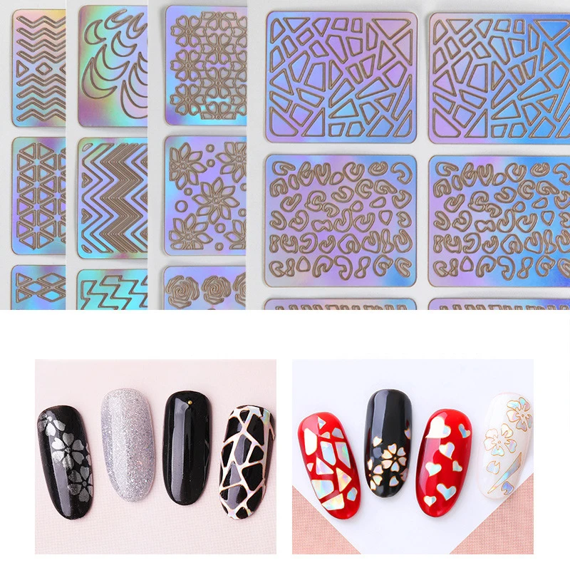 12 листов Сделай Сам ногти штамповка шаблон для ногтей наклейки нерегулярные