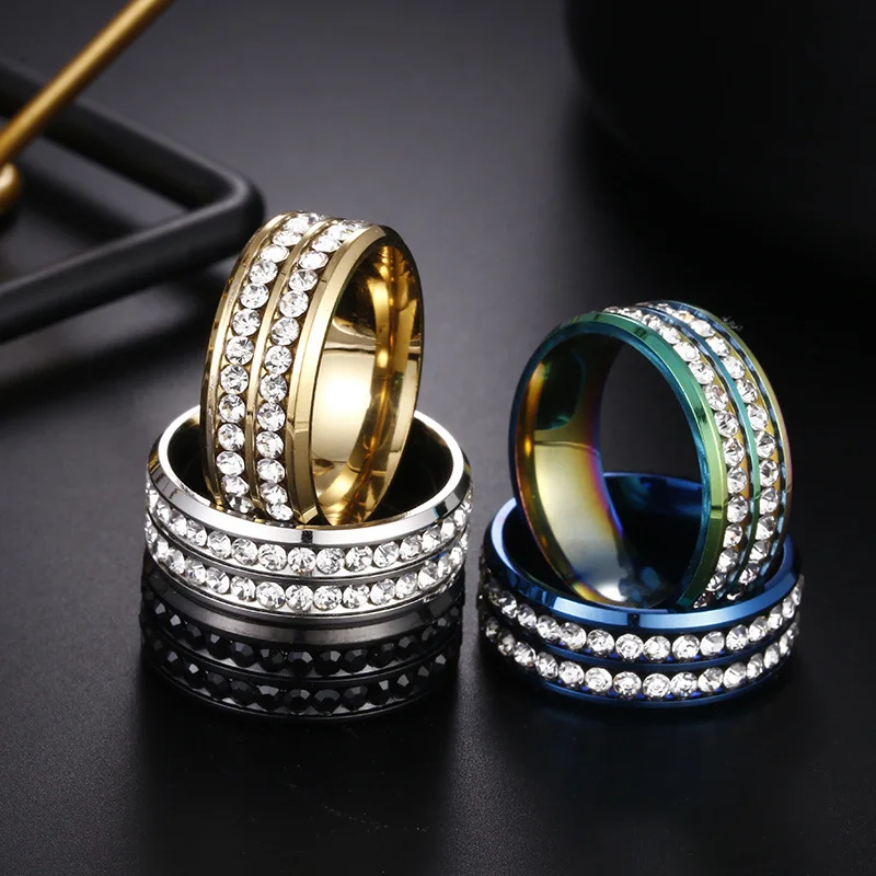 

Fashionable high-end stainless steel ring with double row zircon titanium steel jewelry ring