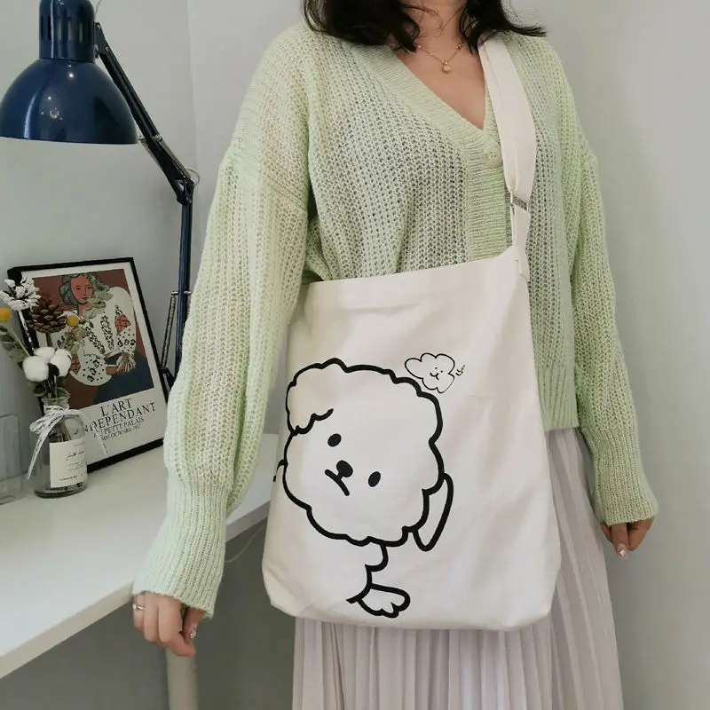 

Сумка-мессенджер Женская холщовая, пляжный саквояж на плечо с милой собакой для покупок, вместительный чемоданчик для девочек-подростков, п...