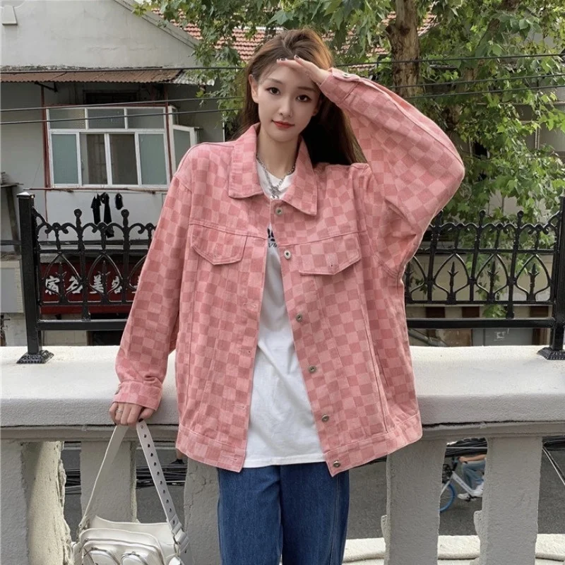 

Design Retro Loose Chessboard Plaid Coat