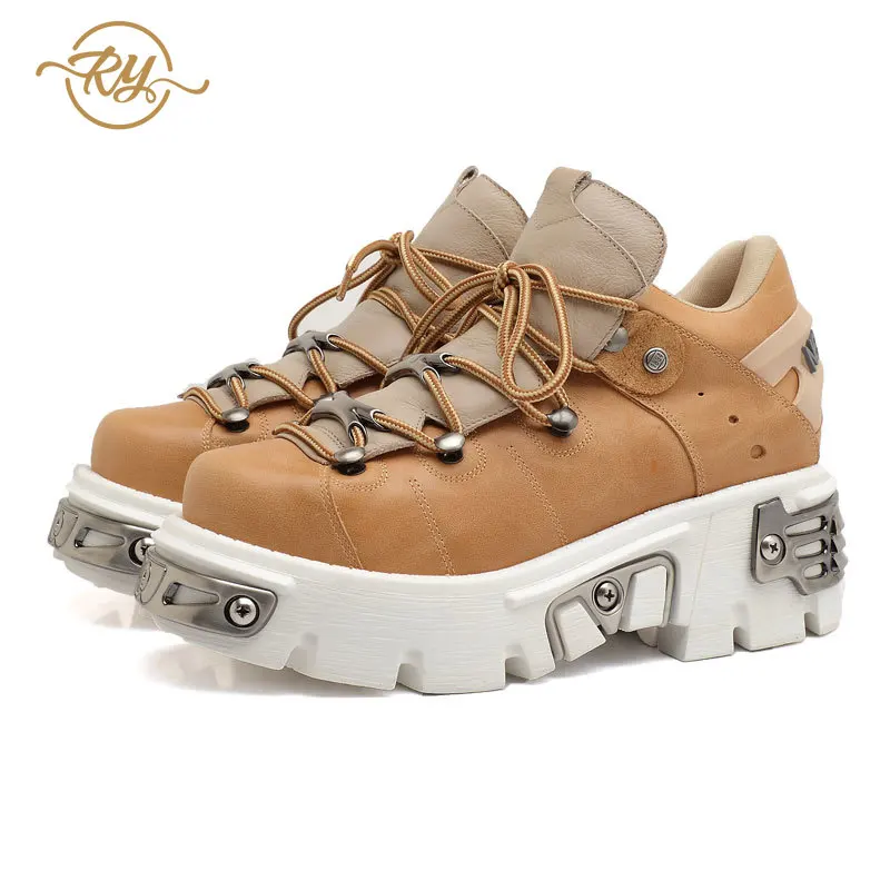 RY-RELAA; женские кроссовки; коллекция года; модные женские туфли из натуральной кожи на платформе; Цвет белый; Дизайнерская обувь - Цвет: Шоколад