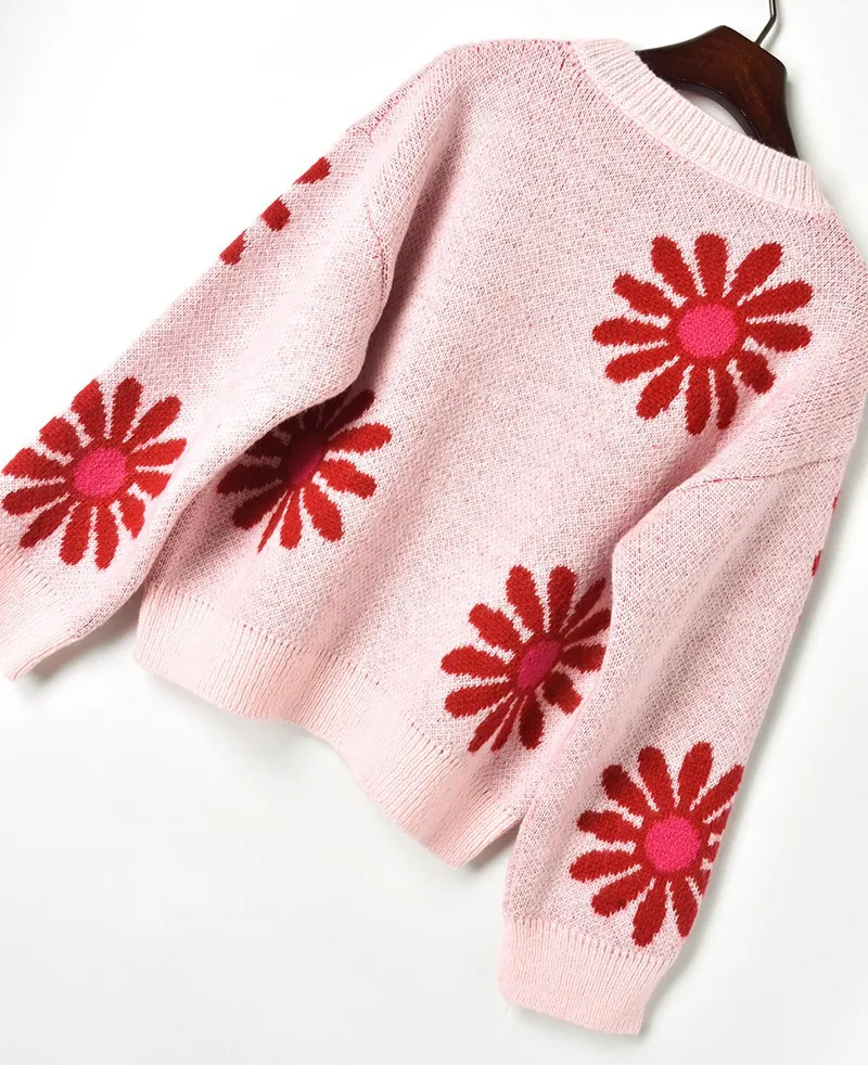 Женский осенний свитер с круглым вырезом и длинными рукавами контрастный