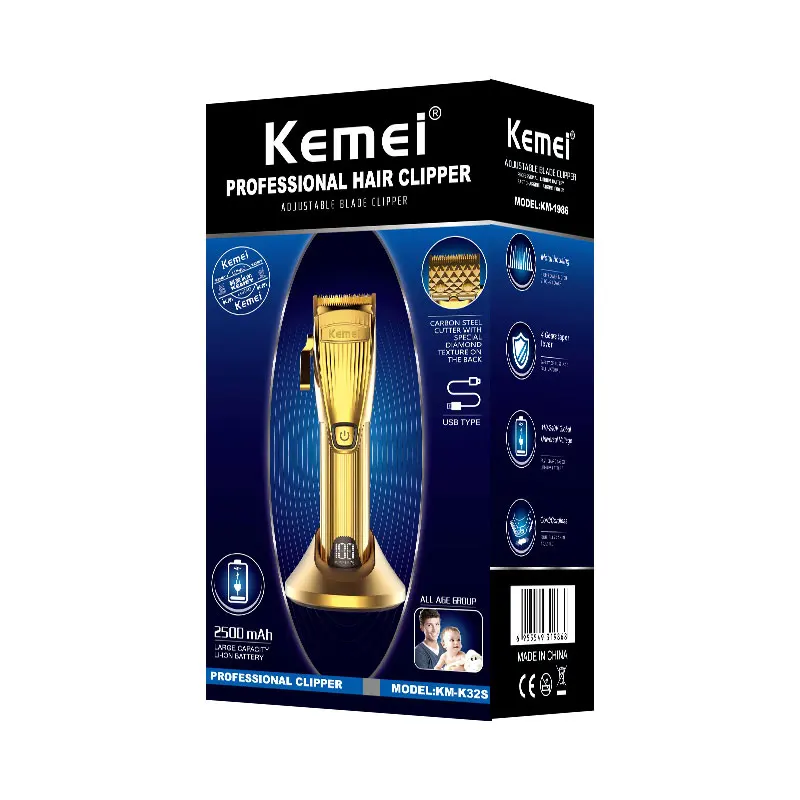 Kemei Pro Hair Clipper LED Display All Metal Body Hair Cutter Electric Diamond Blade Trimmer with 8 Color Coded Cutting Guides enlarge