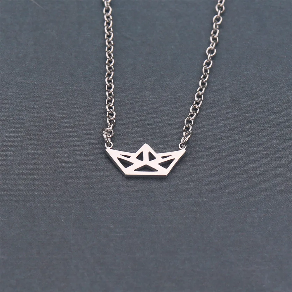 

10pcs Minimal Unique Boat Origami Choker Necklace Women Fashion Jewelry Minimalism Stainless Steel Sail Boat Charm Necklaces