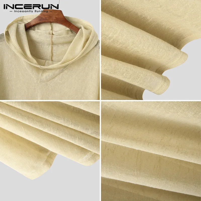

Vintage Solid Color Hoodies INCERUN Men Hooded Irregular Sweatshirts 2021 Autumn Leisure Loose Pullovers Streetwear Hombre 5XL 7