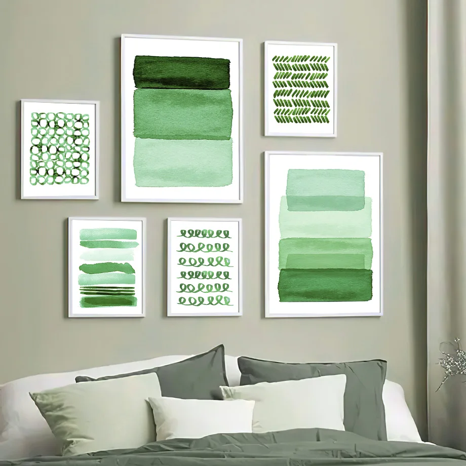 

Green Abstract Minimalist Dot Line Wall Art Canvas Painting Nordic Posters and Prints Wall Pictures for Living Home Decoration
