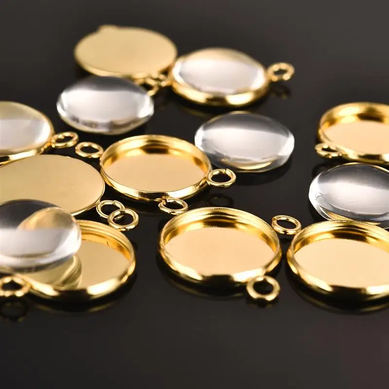 20 штук Золотое округлое Стекло основа для установки кабошона Нержавеющая сталь