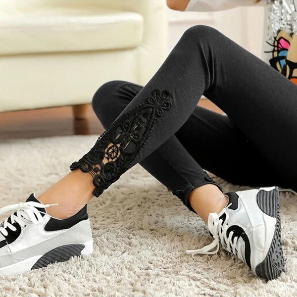 

New Fashion Women Legging Skinny Lace Cotton Sheath Stretch Pants Lacework Soft Solid Color Ankle-Length Leggings