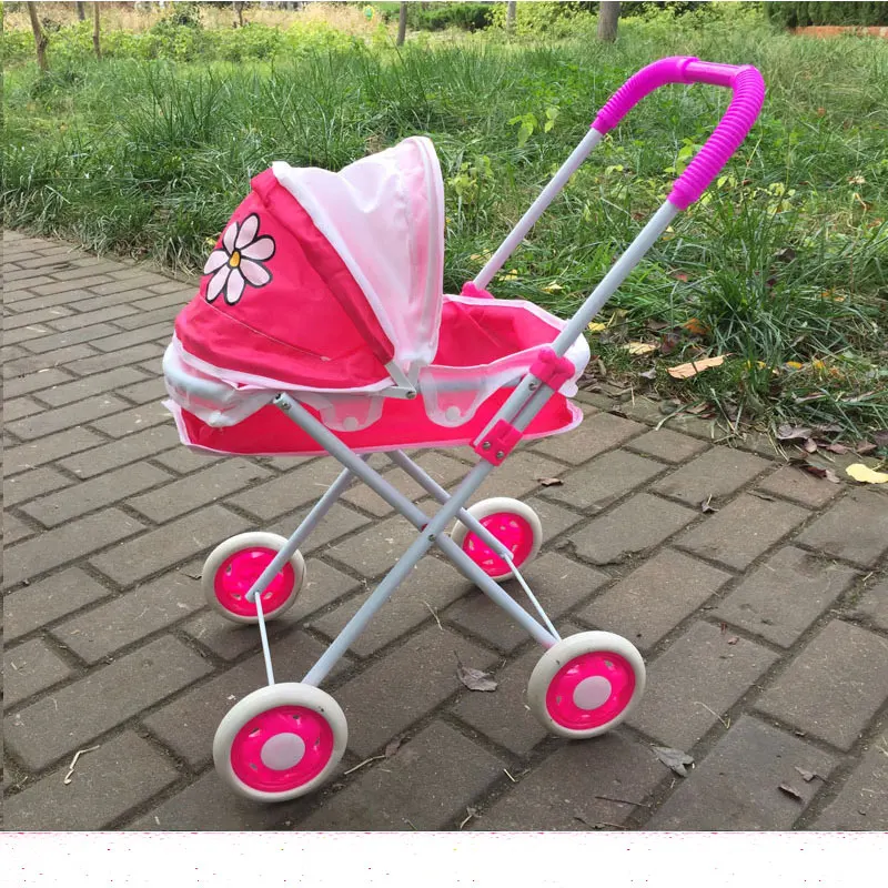 with ordinary doll Большое колесо, складная детская коляска, набор игрушек для ролевых игр, детская железная тележка для девочек, игровой домик, игрушки, тележка для кукол - Цвет: with ordinary doll