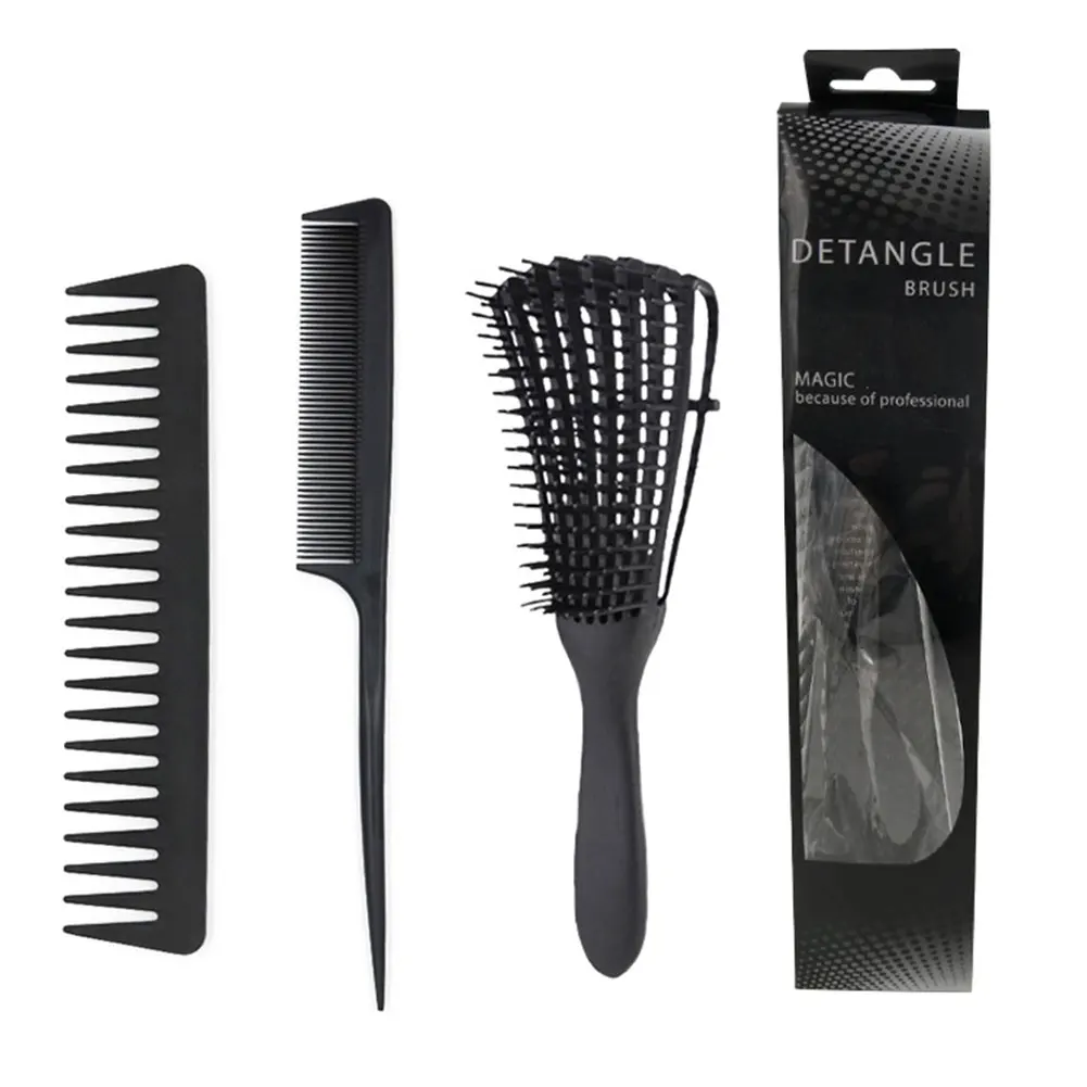 

3pcs Scalp Massage Comb Kit Detangling Hairbrush For Curly Hair Smooth Brush Set Octopus Comb Barber Hair Care Styling Tool