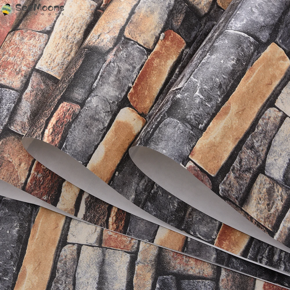 

Red,Grey Vintage Rustic Stone Brick Wallpaper Roll Living Room Bedroom Restaurant Background Loft 3d Print Wall Paper