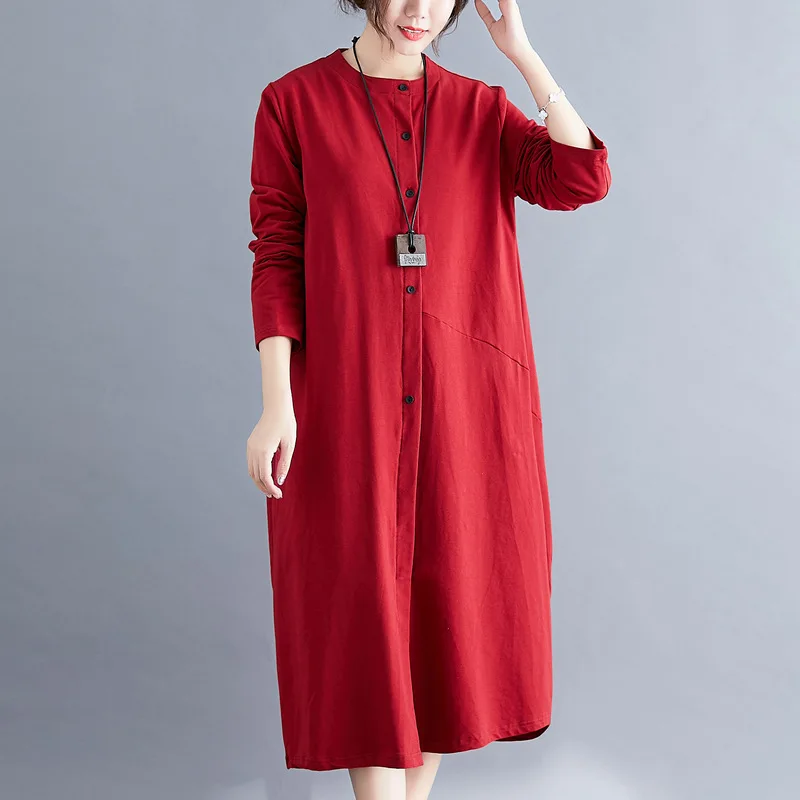 

2022 Autumn New Big Size Loose Slim Simple Solid Color Irregular Dress Korean Casual All-match Women Long Dress Free Shipping