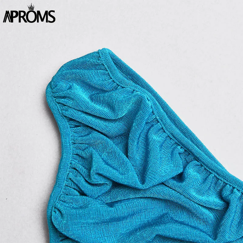 

Aproms Elegant One Shoulder Ruched Crop Top Women Summer 2021 Solid Color Sleeveless Basic Tank Tops Fashion Blue Stretch Tees