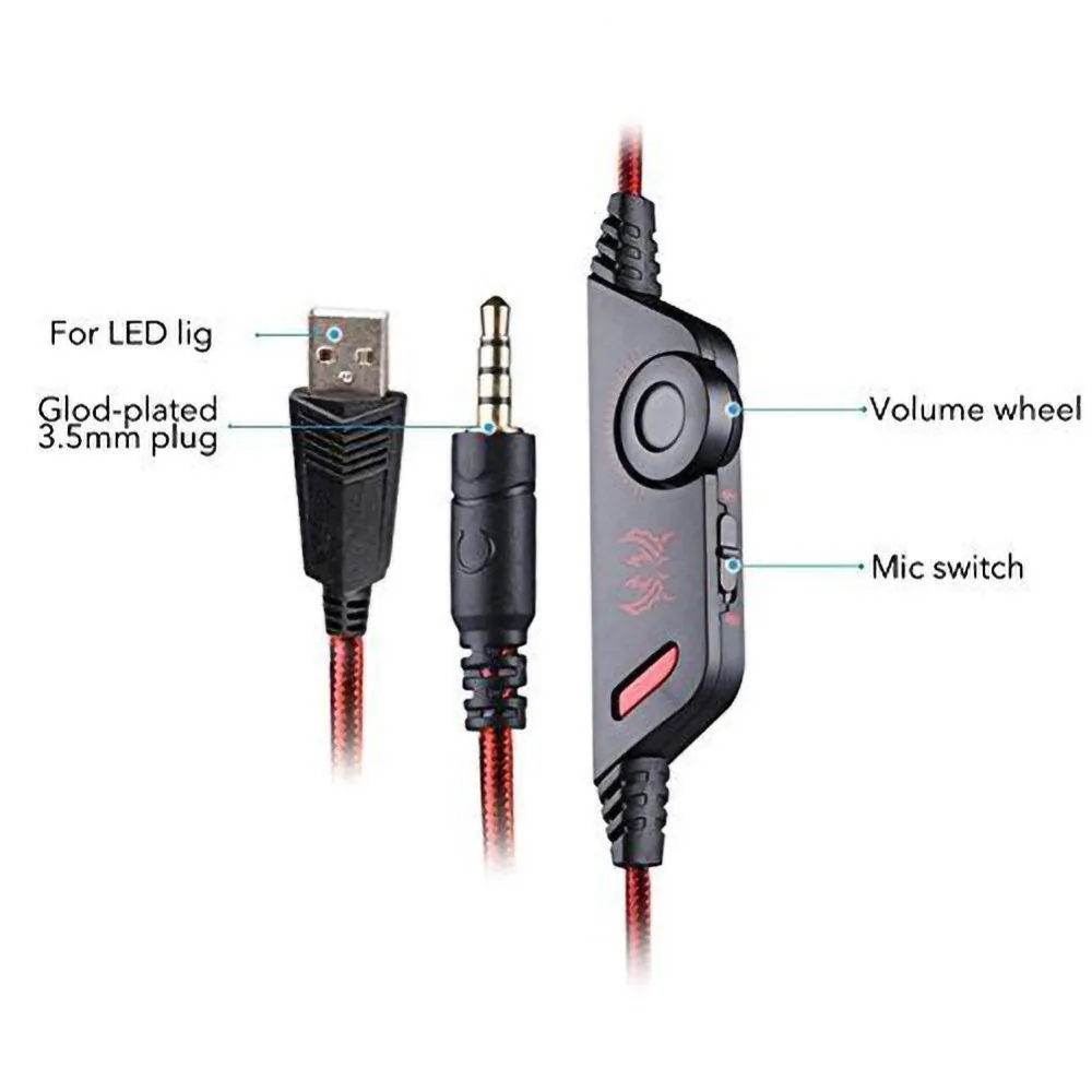 Компьютерные USB Игровые наушники, 3,5 мм светодиодный свет гарнитура с микрофоном для PS 4/ноутбука/Xbox One/ПК компьютера