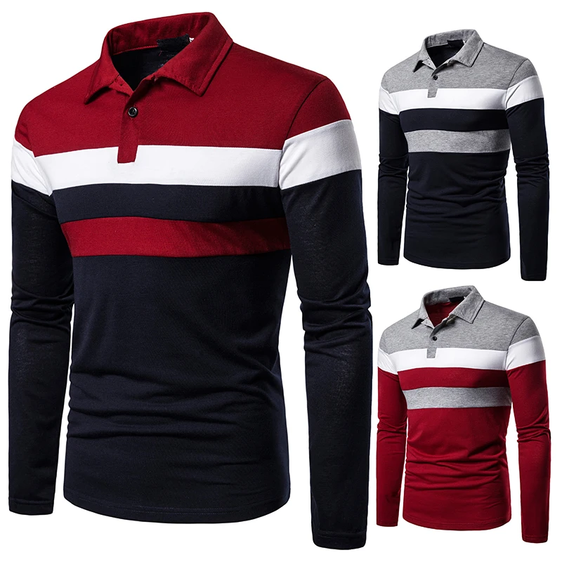

Autumn Men Long Sleeve T-shirt Three Colors Stitching Tops matching street casual fashion T-shirt