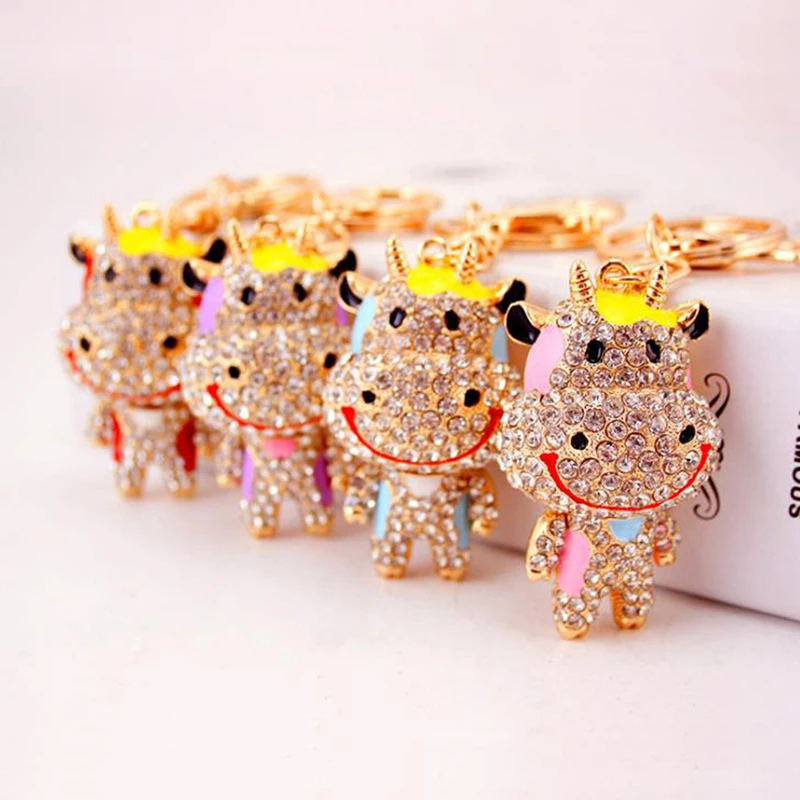 

1PC Cow Mouse Keychain Rhinestone Crystal for Handbag Purse Bag Charm Pendant