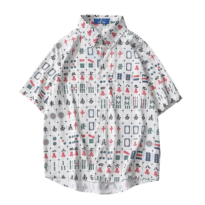 

Street ins fun print short sleeve shirt men's trendy street loose BF casual half sleeve coat