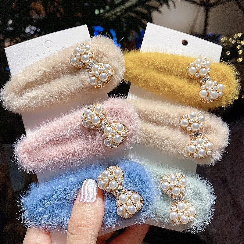 

Женские и женские элегантные заколки для волос с бантом и жемчугом, высокое качество, имитация кроличьего меха, заколки для волос с орнамент...