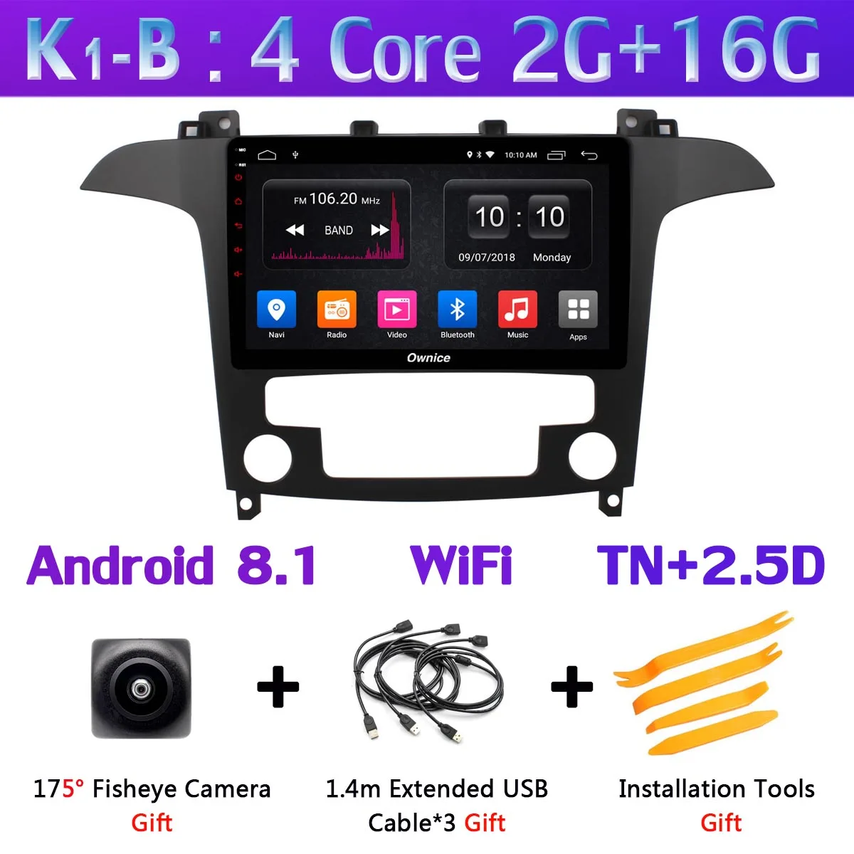 360 ° панорамная 4 × камера 4G LTE 4G+ 64G Android 9,0 Автомобильная Мультимедийная радио для Ford S-Max S Max 2007 2008 gps навигация DSP CarPlay - Цвет: K1-B