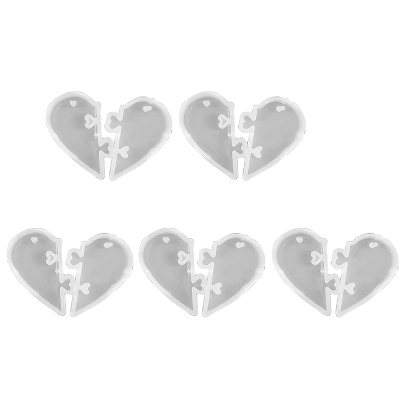

5 шт. DIY Кристалл эпоксидная пара в форме сердца кулон-пазл с отверстием подвеска Звезда Луна силиконовая форма