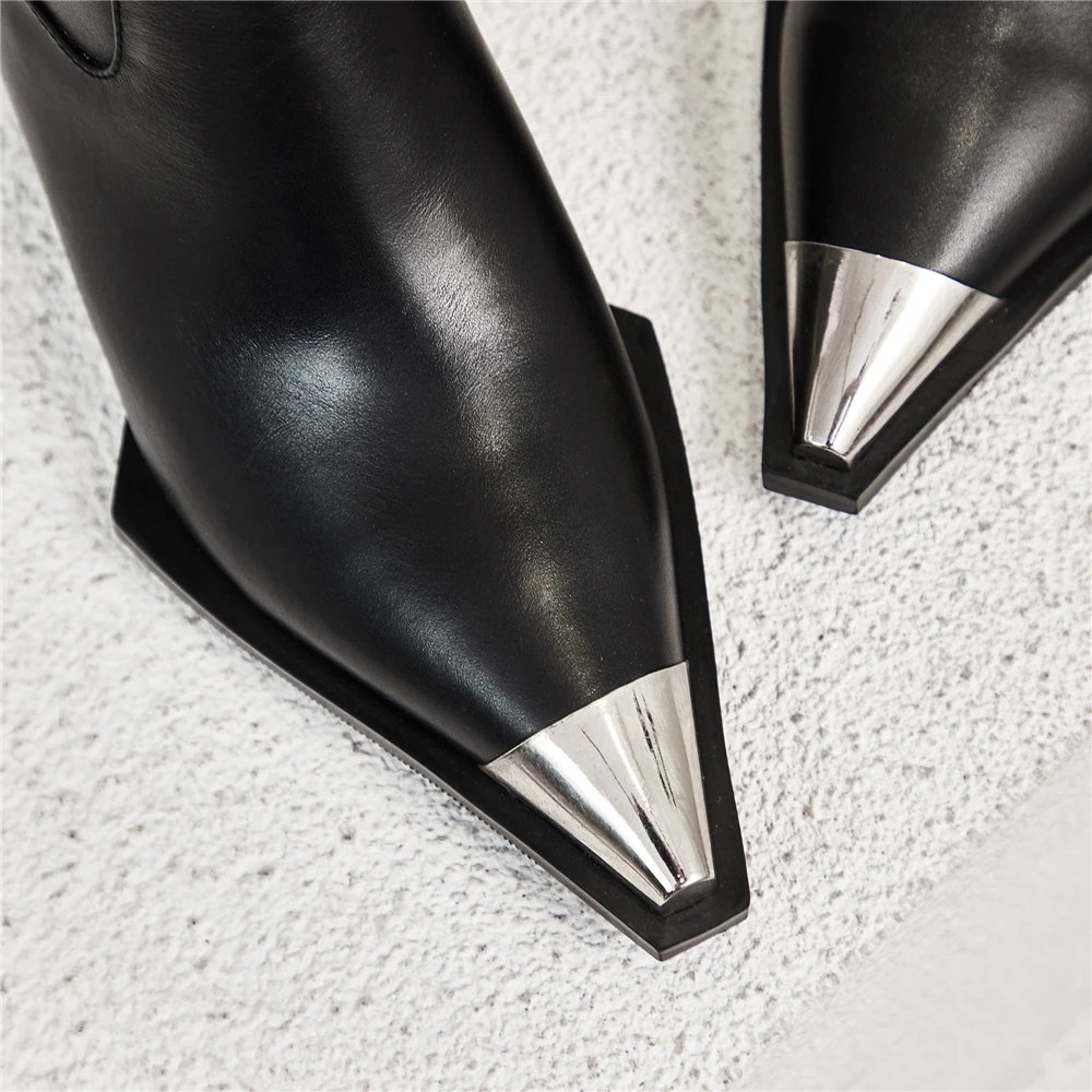 Buono Scarpe/Сапоги до колена с металлическим квадратным носком; фирменный дизайн из натуральной кожи; модная обувь на высоком каблуке; Botas Mujer; обувь на не сужающемся книзу массивном каблуке; Zapatos; Лидер продаж