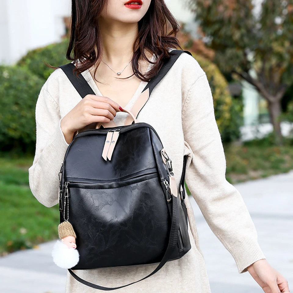 

Fashion Women's Leather Backpacks School Bags for Teenage Girls Bagpack Female Backpack Ladies Crossbody Shoulder Bag Handbags