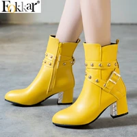 eokkar 2020 women ankle boot elegant square high heel boots all match ladies boots winter shoes boots casual shoes size 34 43