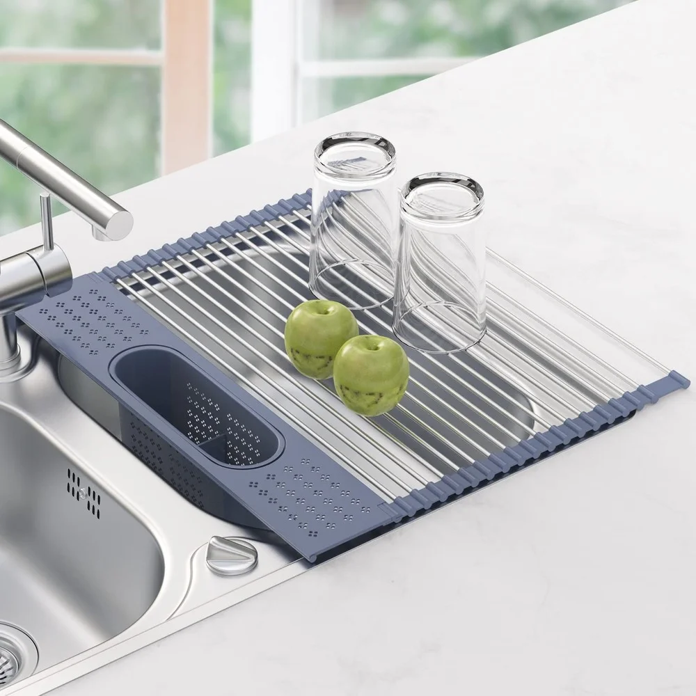 

Roll Up Dish Drying Rack Over Sink Multi-Purpose Kitchen Rolling Dish Drainer Foldable Stainless Steel Dish Drying Rack