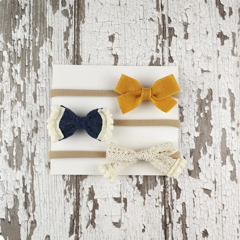 Kinder Kuendy, 3 шт./упак.,, повязка на голову с цветами для новорожденных девочек, розовый, белый шерстяной бант и серый бант, цветочные повязки на голову