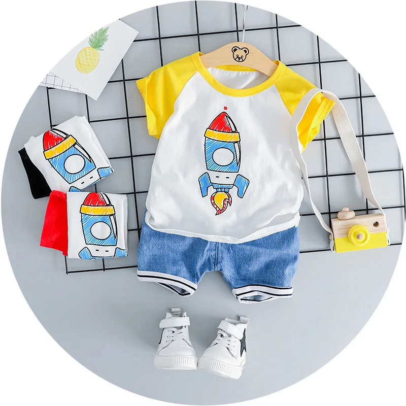 Комплекты одежды для маленьких мальчиков милая летняя футболка с изображением