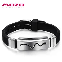 hot sale male silicone rubber wristband snake design stainless steel bracelet pulseras adjustable mph966