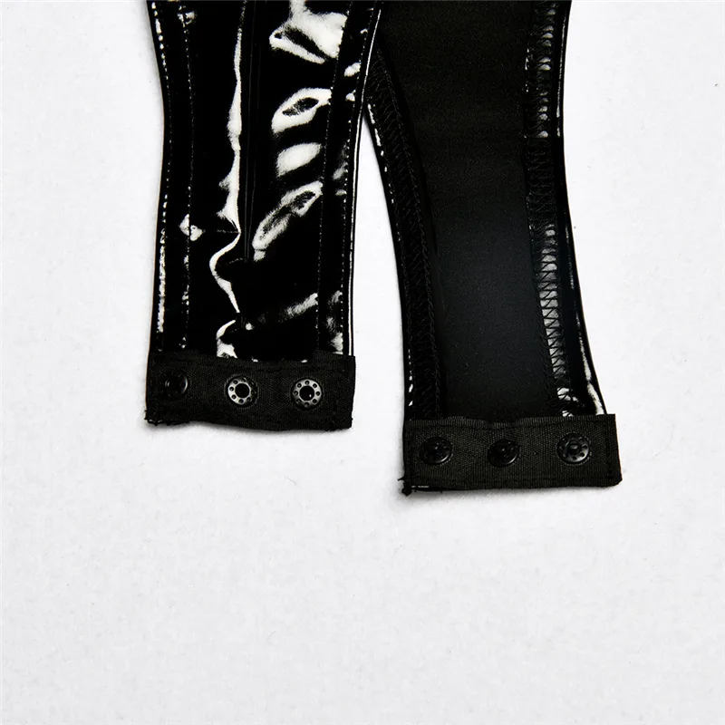 

New Fashion Sexy PU Leather Bodysuit Black Wet Look Long Sleeve Shiny Vinyl Bodysuit Ladies Catsuit Sexy Costume Night Club Wear