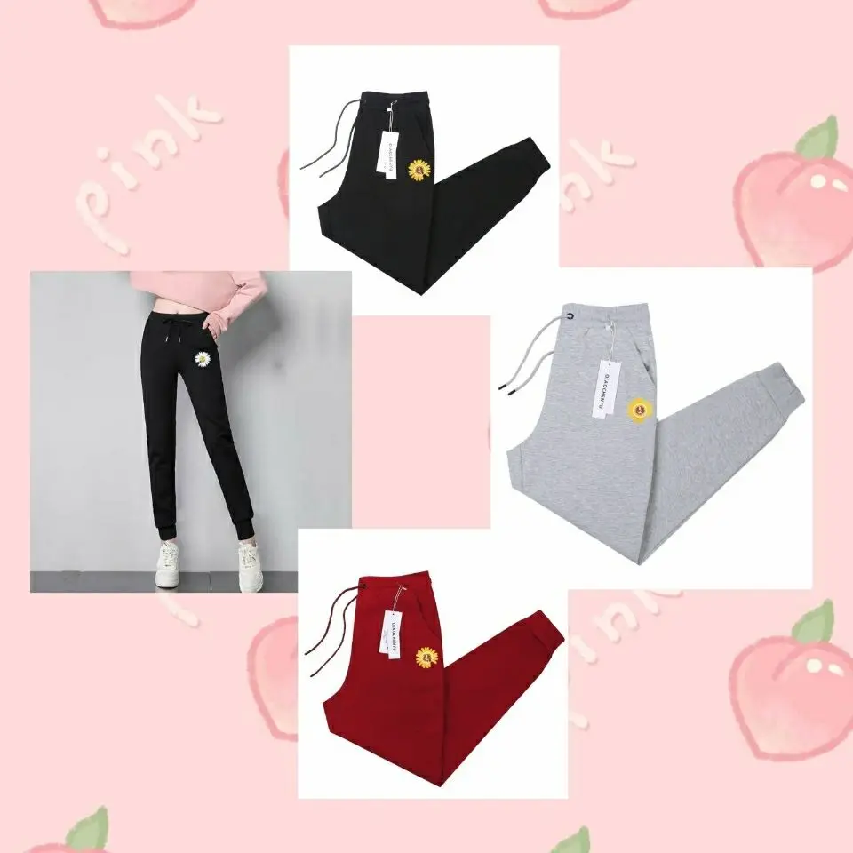 

Little Daisy Sports Pants Cotton Sweat Pants Female Online Red Casual Ins Skinny Pants All-Matching Thin Looking Jogger Pants
