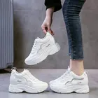Женские массивные кроссовки, белые кожаные кроссовки на платформе, на шнуровке, Вулканизированная подошва, для весны, 2021